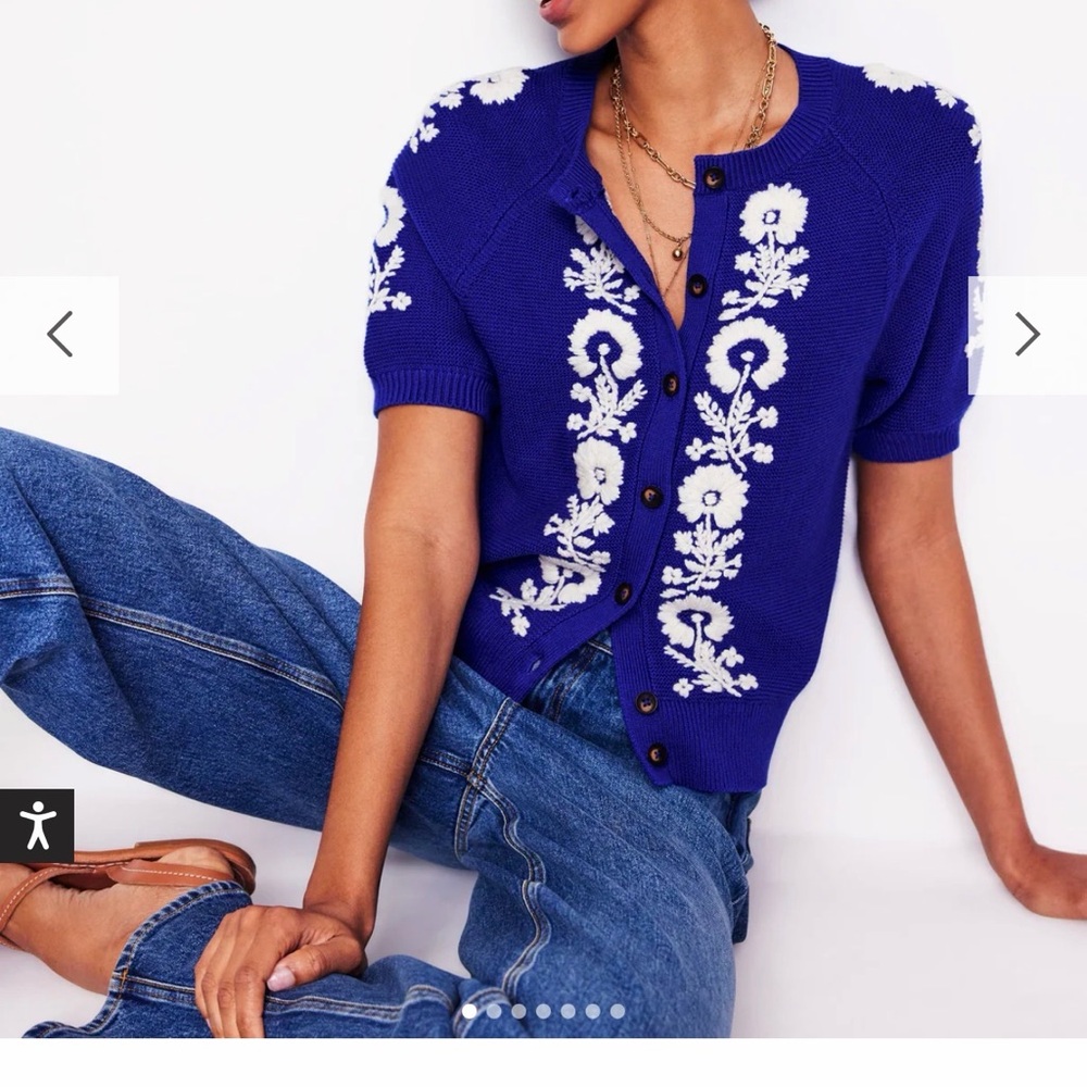 NWT Boden Embroidered t-shirt cardigan - Bright Blue size M